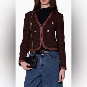Walter Baker Chic Elodie Bordeaux Tweed Jacket Styled After Chanel . Sz S NWT